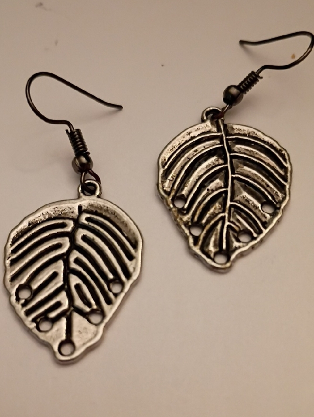 Antique Silver Leaf Drop Earrings for Women